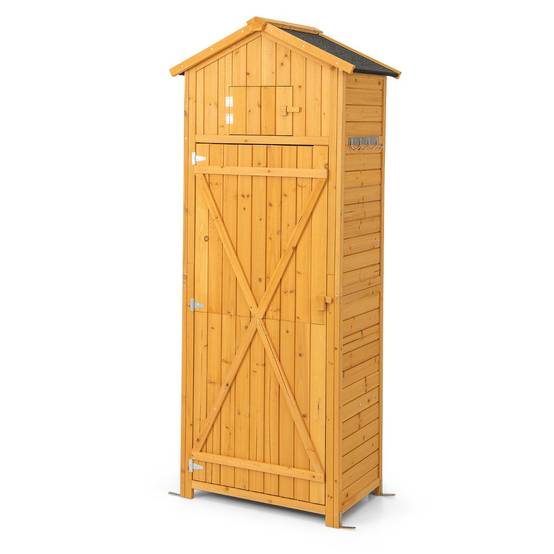 Armoire de Jardin 0.38m² Bois Imperméable avec Toit Abri de Jardin avec Table Pliable Étagères et 8 Crochets 75x50x180,5CM MAISON CHIC - Image 4