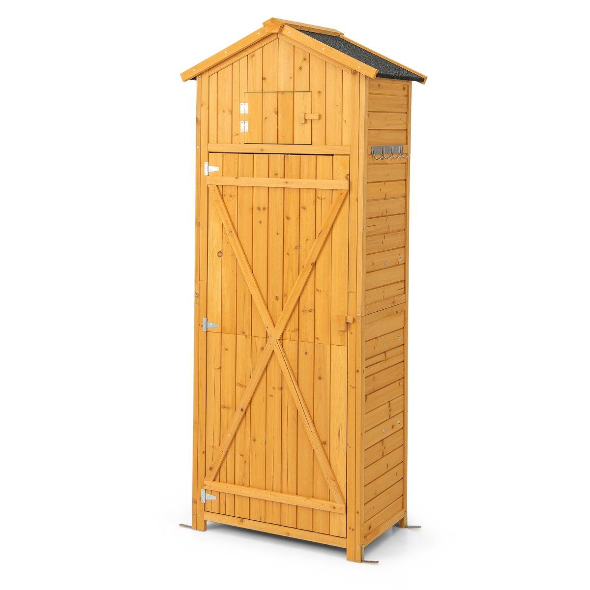 Armoire de Jardin 0.38m² Bois Imperméable avec Toit Abri de Jardin avec Table Pliable Étagères et 8 Crochets 75x50x180,5CM MAISON CHIC - Image 4