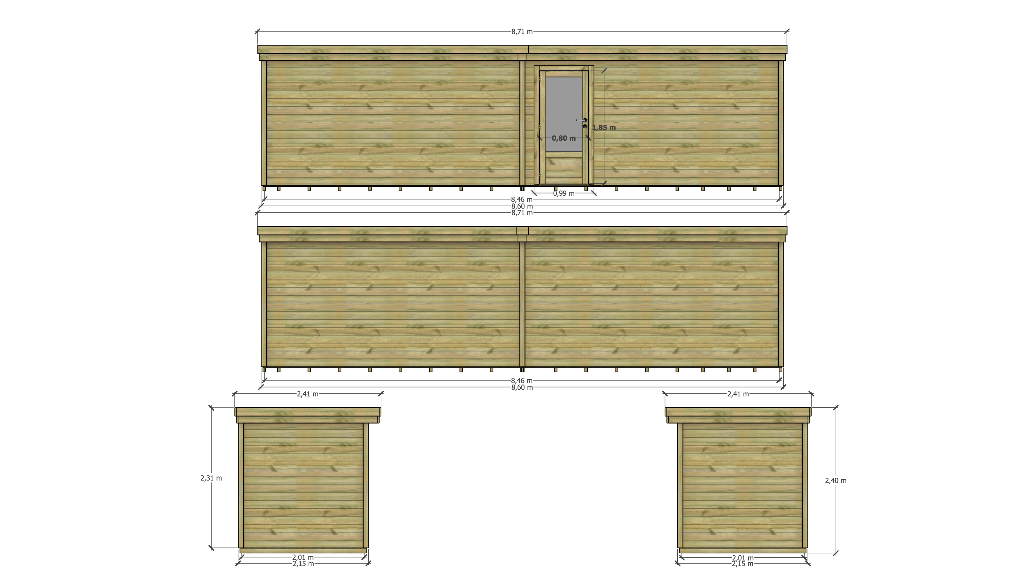 Abri Français - ABRI DE JARDIN bois Pin traité autoclave 27mm - 8,595x2,14m / 18m2 - Bac acier - Plancher bois - Image 4