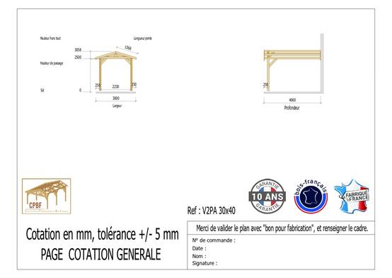 Carport Bois Douglas Français 12 m² – 2 pentes adossé – 2 poteaux – Abri voiture extérieur – Garantie 10 ans - Image 3