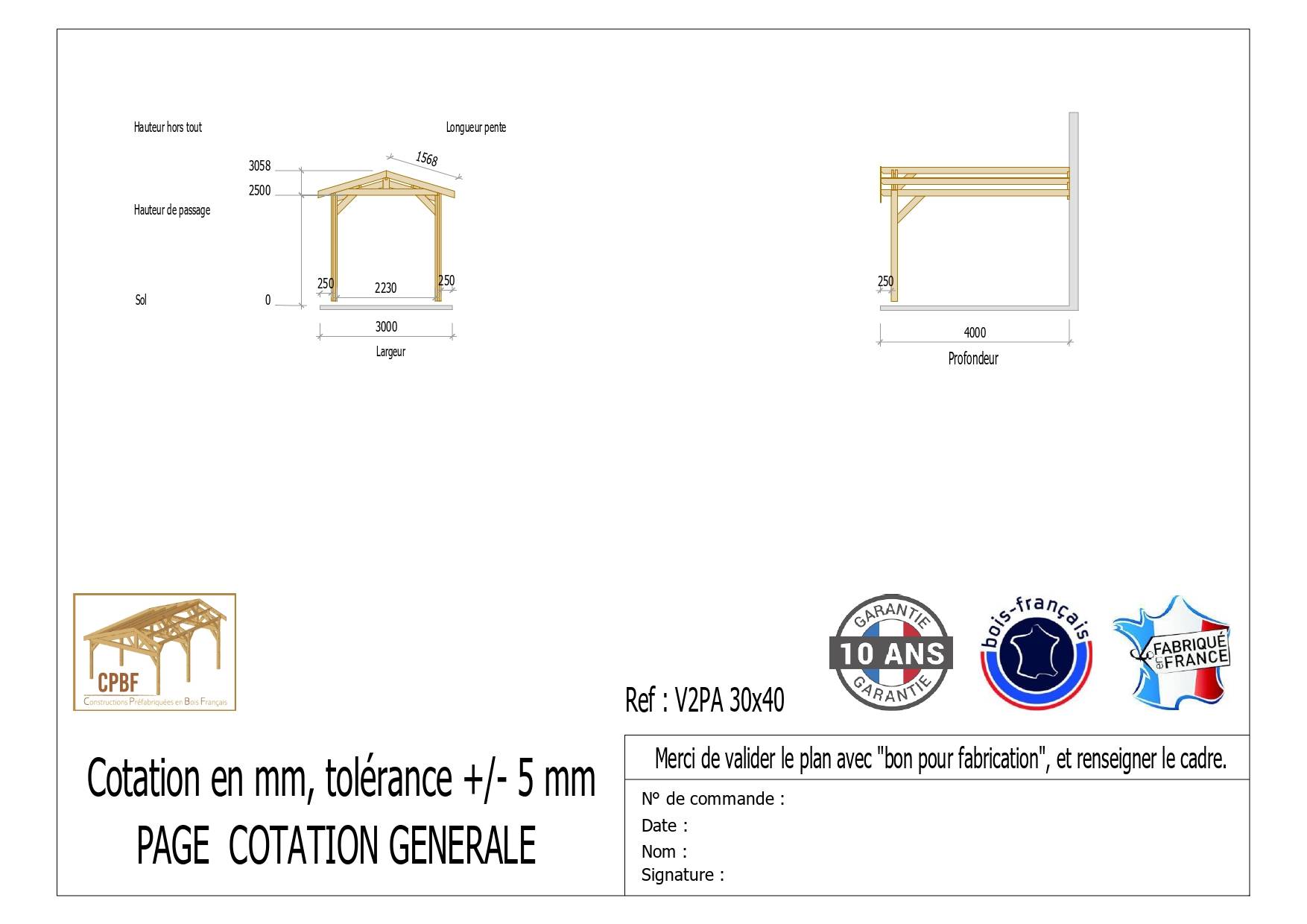 Carport Bois Douglas Français 12 m² – 2 pentes adossé – 2 poteaux – Abri voiture extérieur – Garantie 10 ans - Image 3