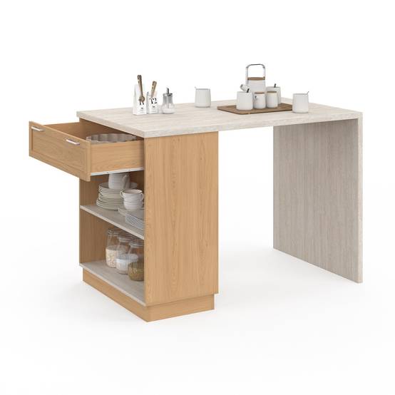 Ilot central mange-debout 4 personnes VITO 130 cm bois et plateau effet travertin - Image 4