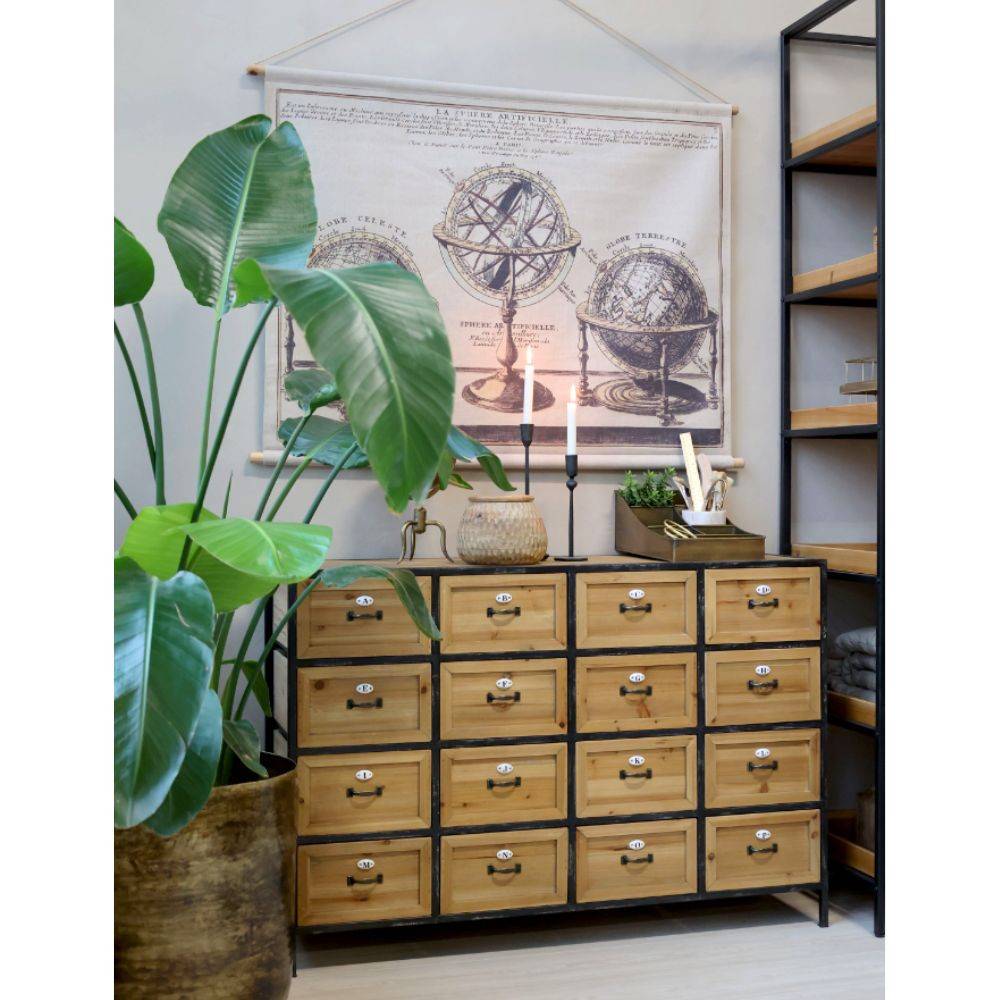 Chemin De Campagne - Commode 16 tiroirs en bois marron et fer noir 119.5 x 39 x 82 cm Chemin de campagne - Image 4