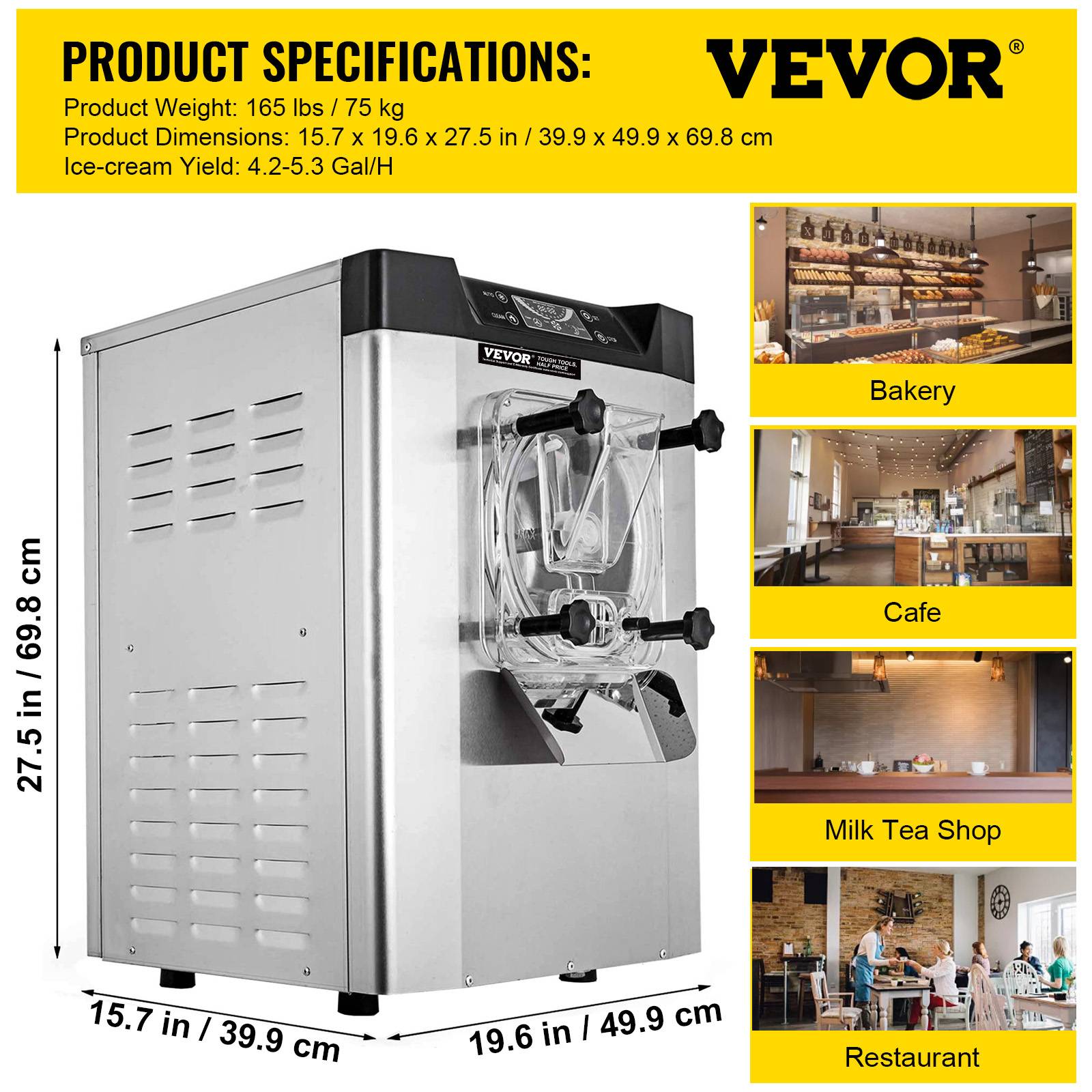 VEVOR Machine à glace pilée électrique 20 L/h, sorbetière inox 304, écran LCD, restaurant. - Image 7