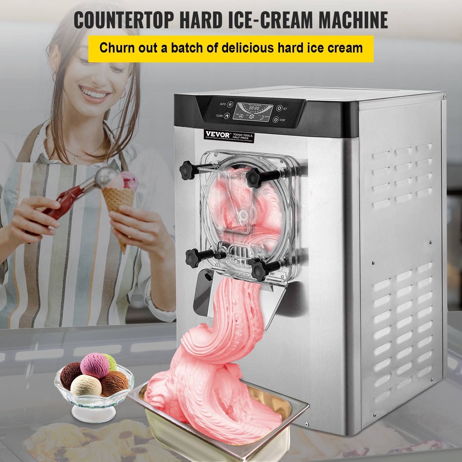 VEVOR Machine à glace pilée électrique 20 L/h, sorbetière inox 304, écran LCD, restaurant. - Image 2