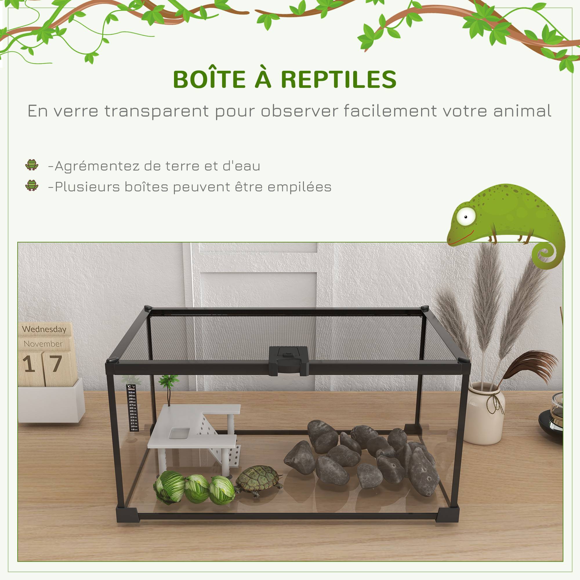 Sans Marque - Boîte à reptiles boîte d'élevage de reptiles habitat de terrarium transparent couvercle coulissant treillis métallique - Image 6