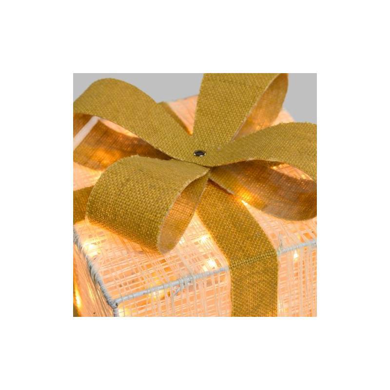 Lotti - Lot de 3 Paquets Cadeaux 3D lumineux H25 20 15cm LED ambré fil tressé crème et marron Lotti - Image 8
