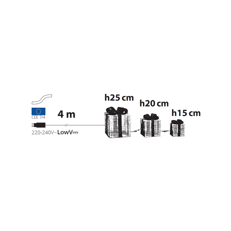 Lotti - Lot de 3 Paquets Cadeaux 3D lumineux H25 20 15cm LED ambré fil tressé crème et marron Lotti - Image 3