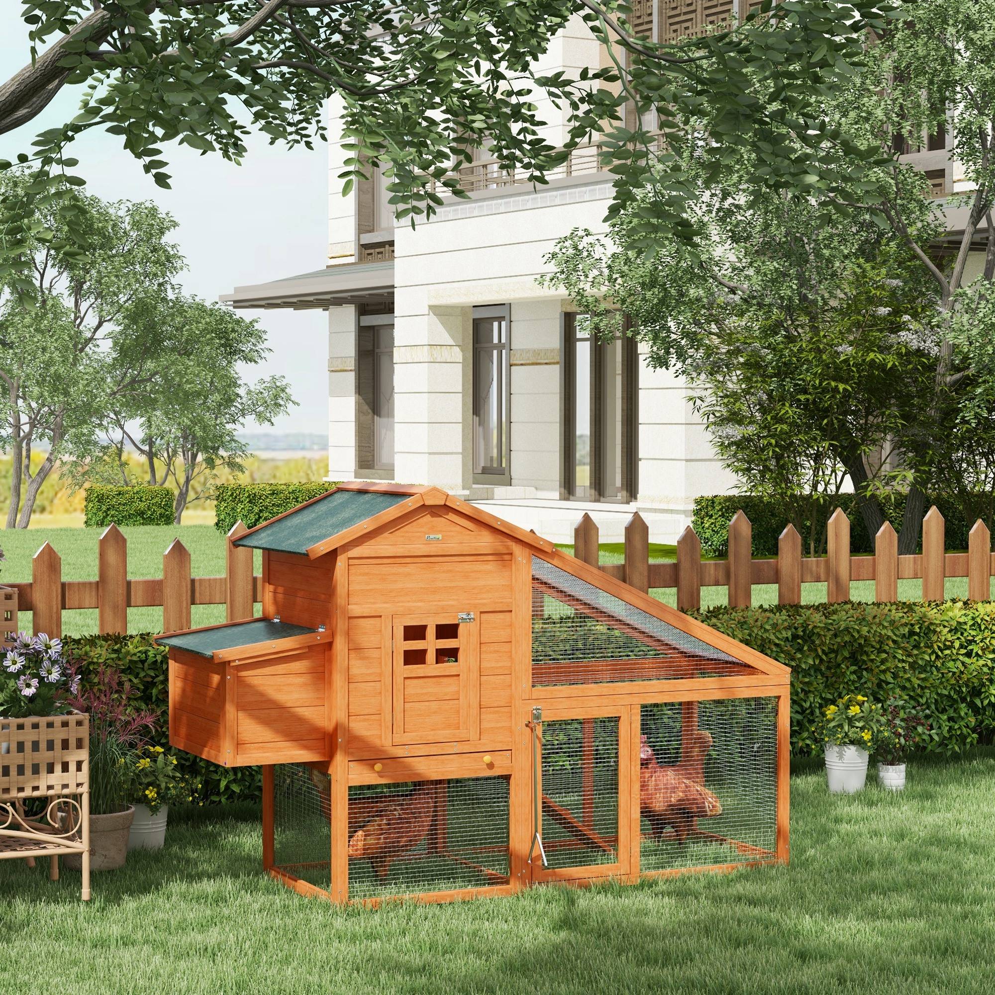 Poulailler de jardin pour 1-2 poules, espace de couvée, cabanon et aire libre, bois et métal, 179x67x115 cm - Image 4