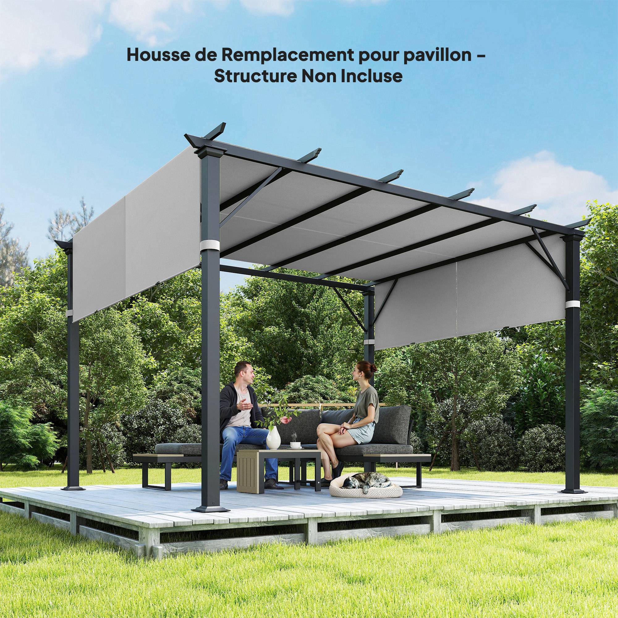 Lot toiles de rechange polyester pour pergola rétractable 488x122cm gris clair - ComfortXL Outdoor Living - Image 10