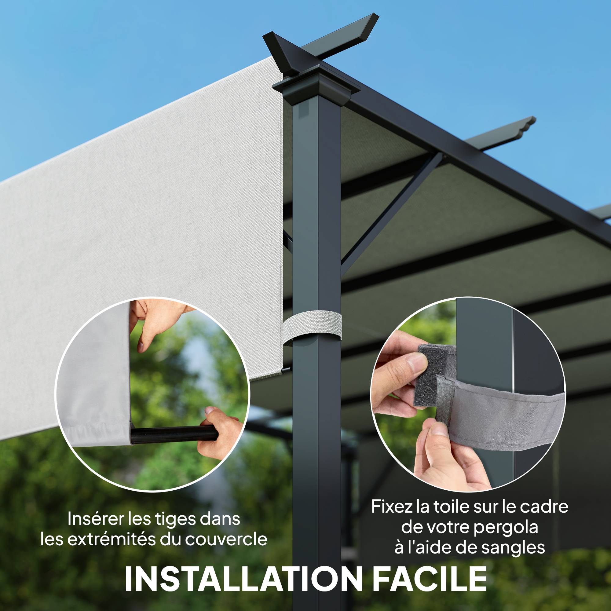 Lot toiles de rechange polyester pour pergola rétractable 488x122cm gris clair - ComfortXL Outdoor Living - Image 8