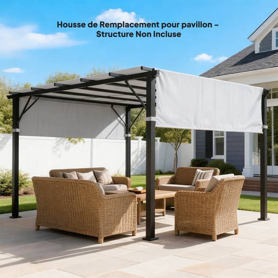 Lot toiles de rechange polyester pour pergola rétractable 488x122cm gris clair - ComfortXL Outdoor Living - Image 3