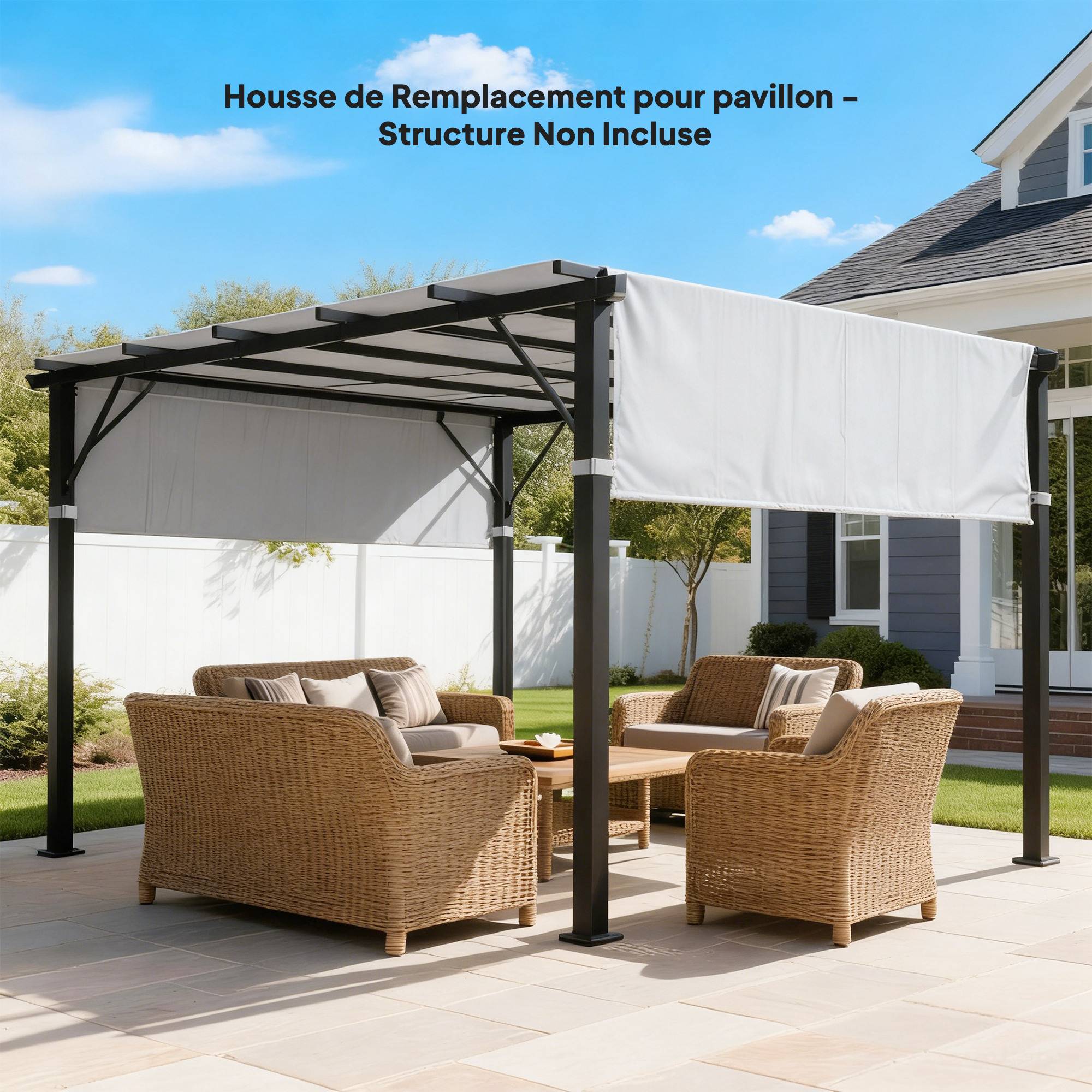 Lot toiles de rechange polyester pour pergola rétractable 488x122cm gris clair - ComfortXL Outdoor Living - Image 3