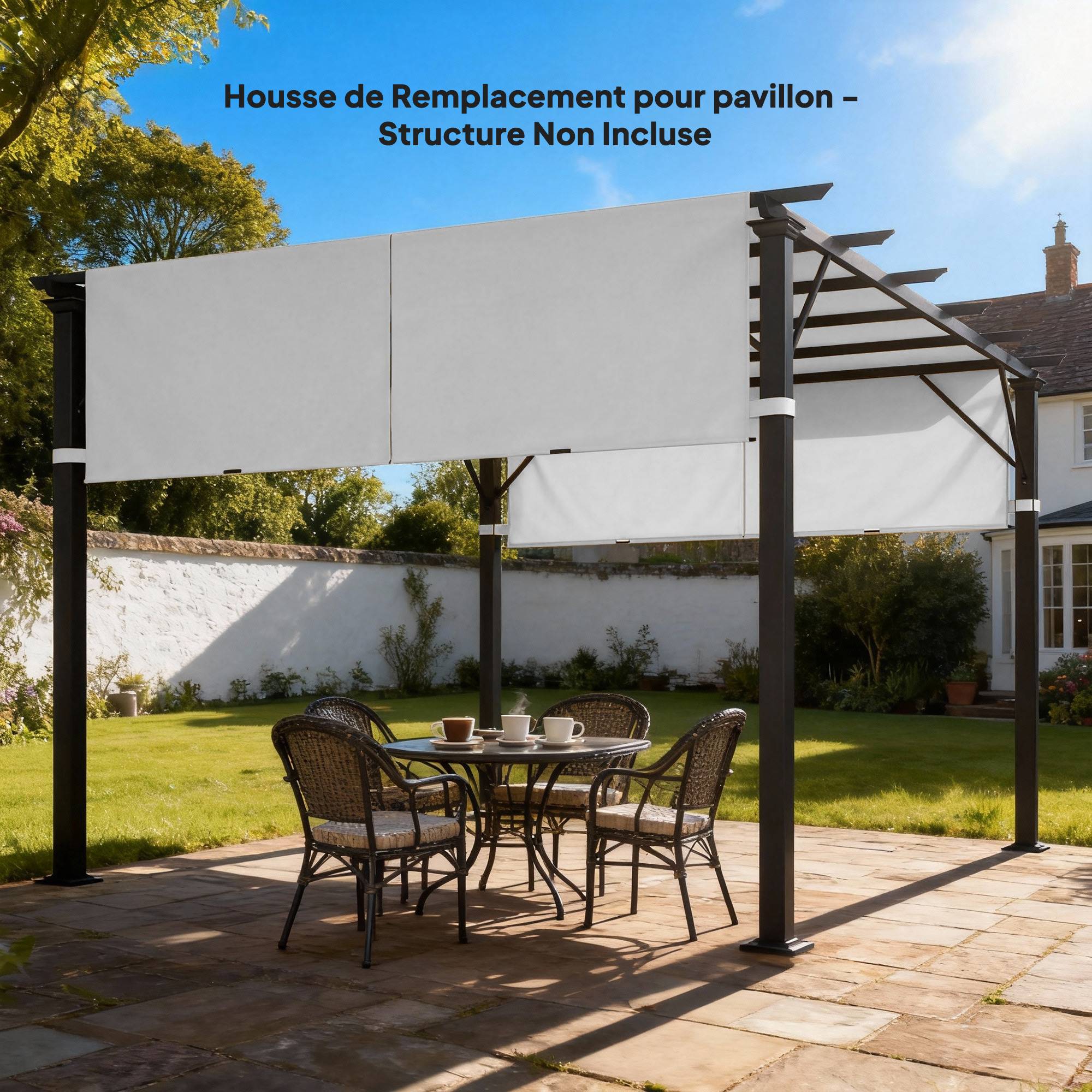 Lot toiles de rechange polyester pour pergola rétractable 488x122cm gris clair - ComfortXL Outdoor Living - Image 4