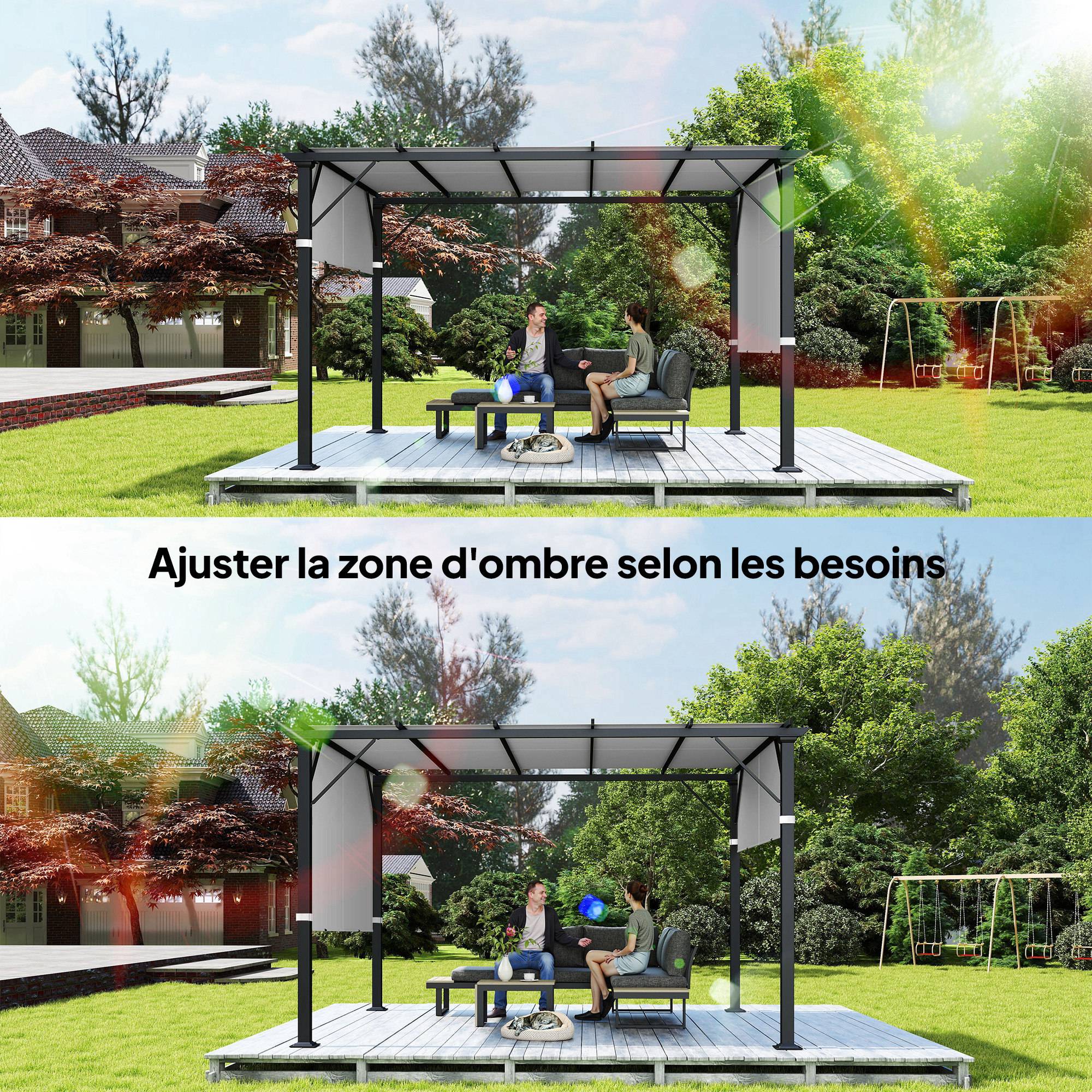 Lot toiles de rechange polyester pour pergola rétractable 488x122cm gris clair - ComfortXL Outdoor Living - Image 9