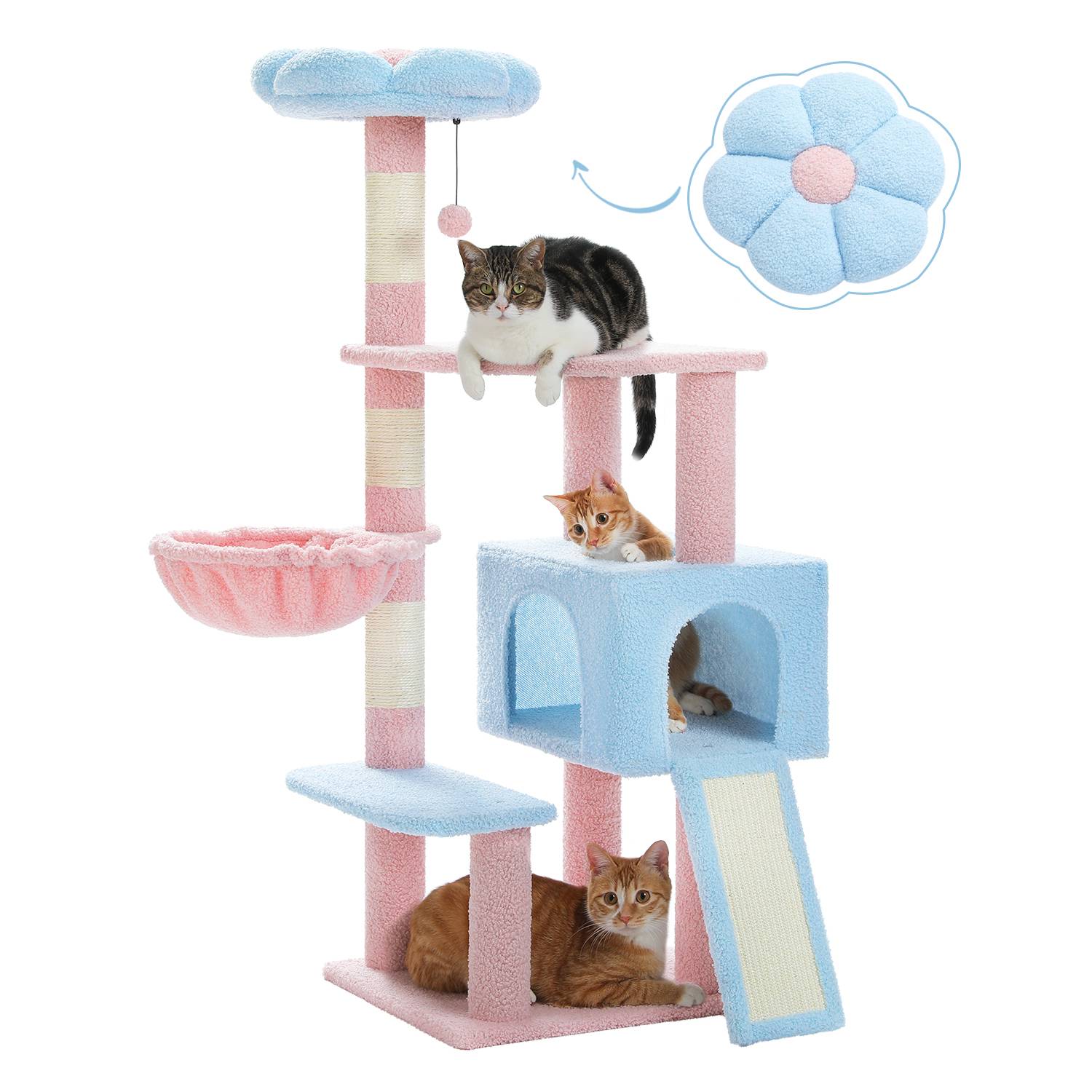 Arbre à Chat Fleur en Sisal 120 cm Bleu PAWZ Road