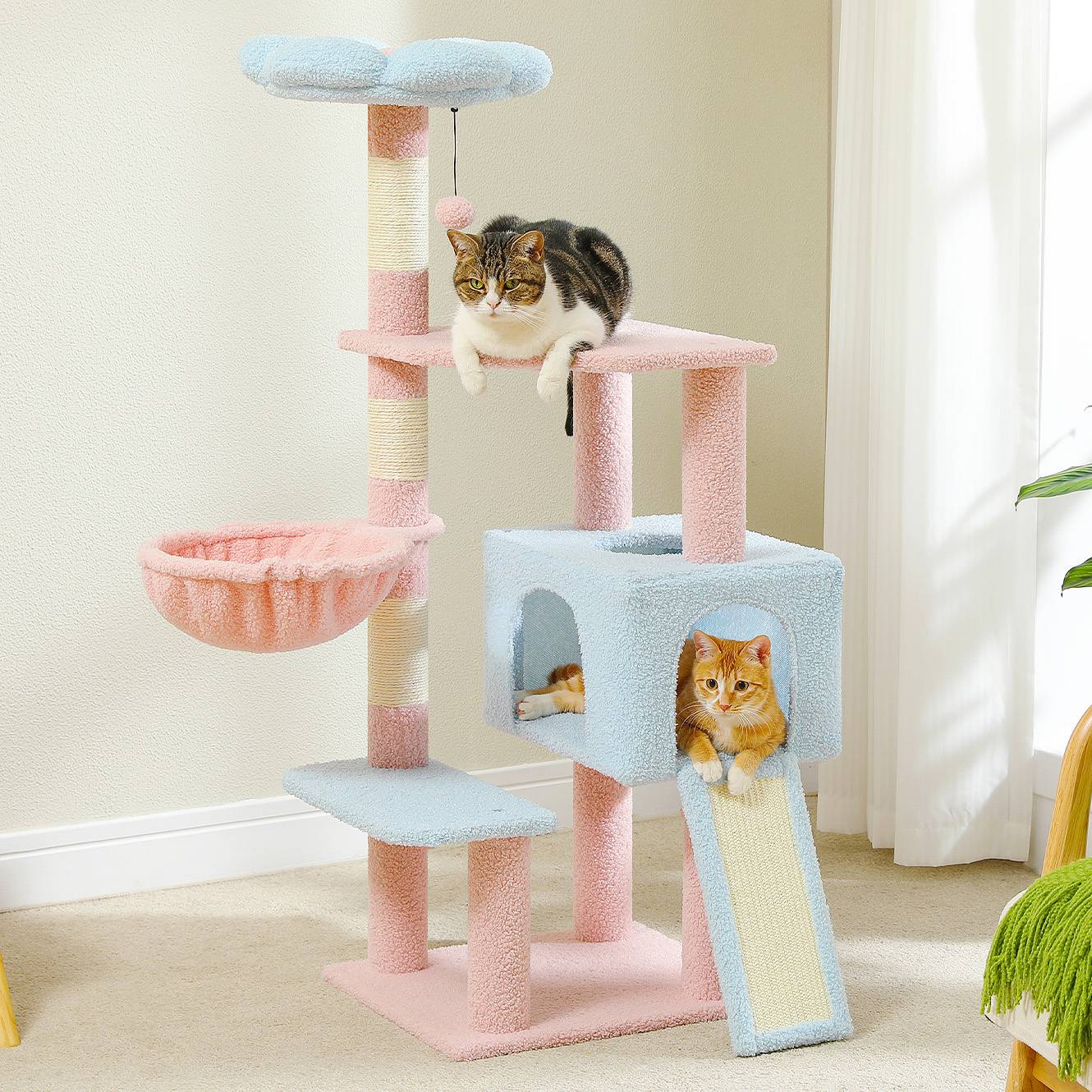 Arbre à Chat Fleur en Sisal 120 cm Bleu PAWZ Road - Image 3