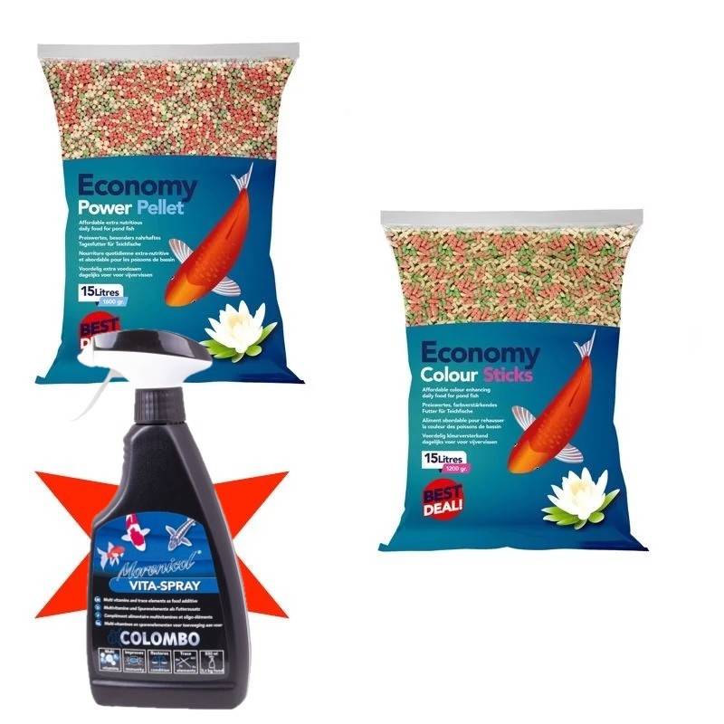 Pack nutrition et vitamines pour carpes koï – Nourriture 30 L + spray vitaminé