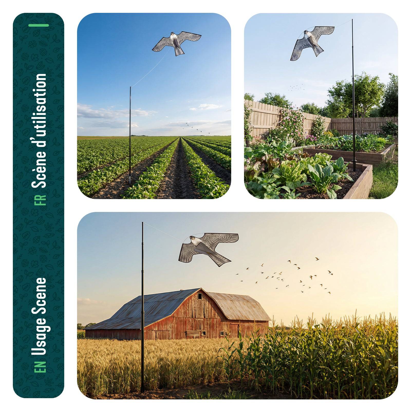 Lot de 2 Cerf volant anti oiseaux effaroucheur avec mat Faucon modele A et G - Image 6