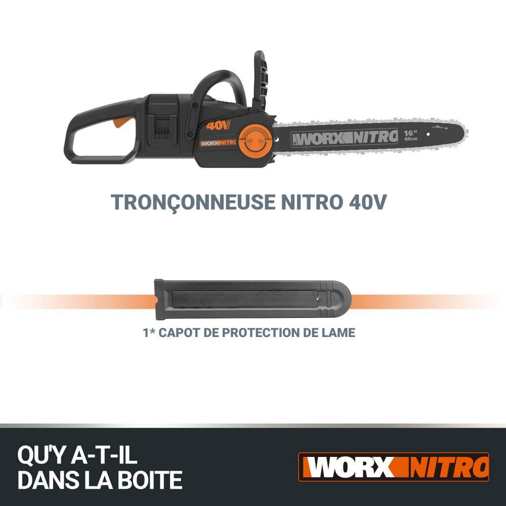 Tronconneuse sur batterie WORX 20 V, guide de 40 cm sans batterie - Image 2