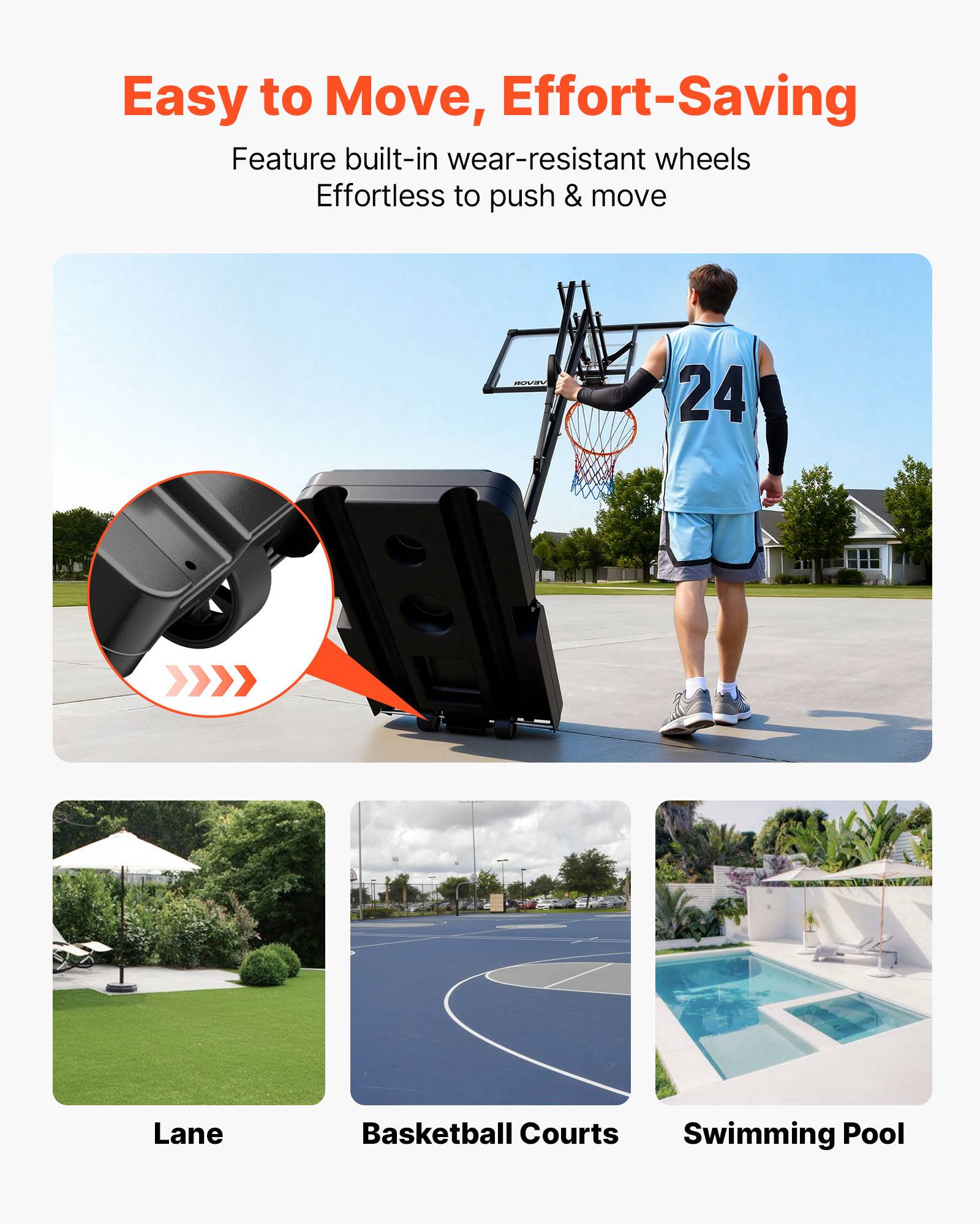 Vevor - VEVOR Panier de basket sur pied mobile, panneau PC 48" 2 mm, hauteur réglable 1,6–3,05 m, base remplissable et roues, pour intérieur et extérieur - Image 5