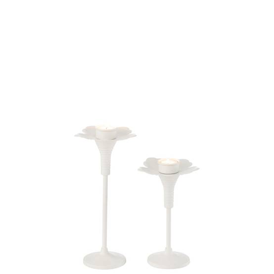 Lot de 2 Bougeoirs Fleurs en Métal "Oldies" 29cm Blanc - Image 3