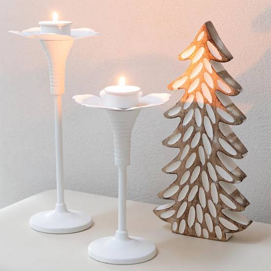 Lot de 2 Bougeoirs Fleurs en Métal "Oldies" 29cm Blanc - Image 4