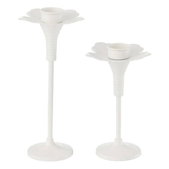 Lot de 2 Bougeoirs Fleurs en Métal "Oldies" 29cm Blanc - Image 1