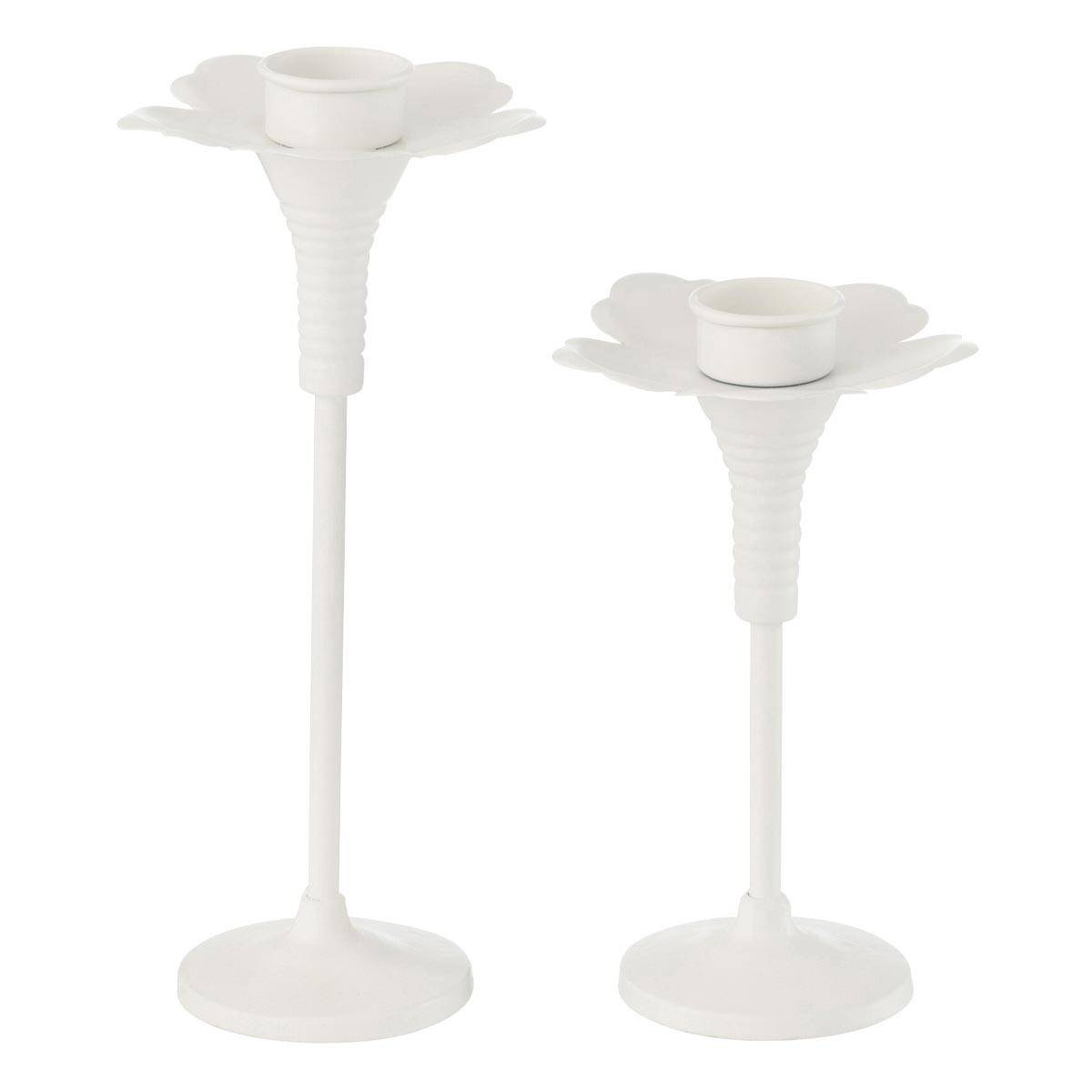 Lot de 2 Bougeoirs Fleurs en Métal "Oldies" 29cm Blanc - Image 1