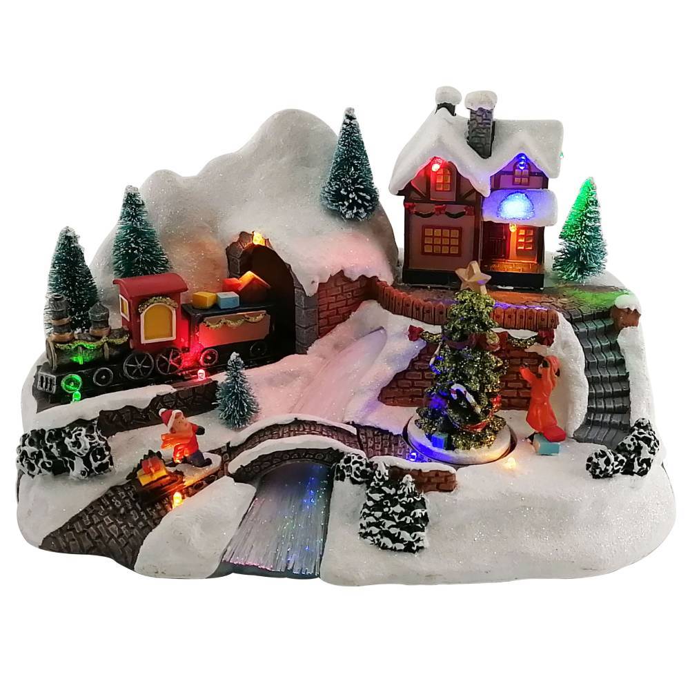 Village de Noël lumineux maison et petit train - Image 1