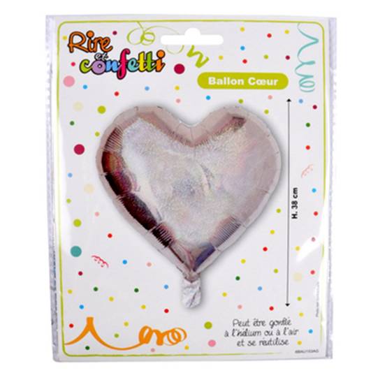 Ballon Gonflable Métallisé "Cœur" 38cm Argent - Image 2