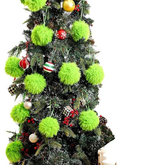 12 boules de pompon en fausse fourrure de Noël, boule moelleuse, boule en peluche pour costume de Noël, décoration d'arbre de Noël, vert - Image 5