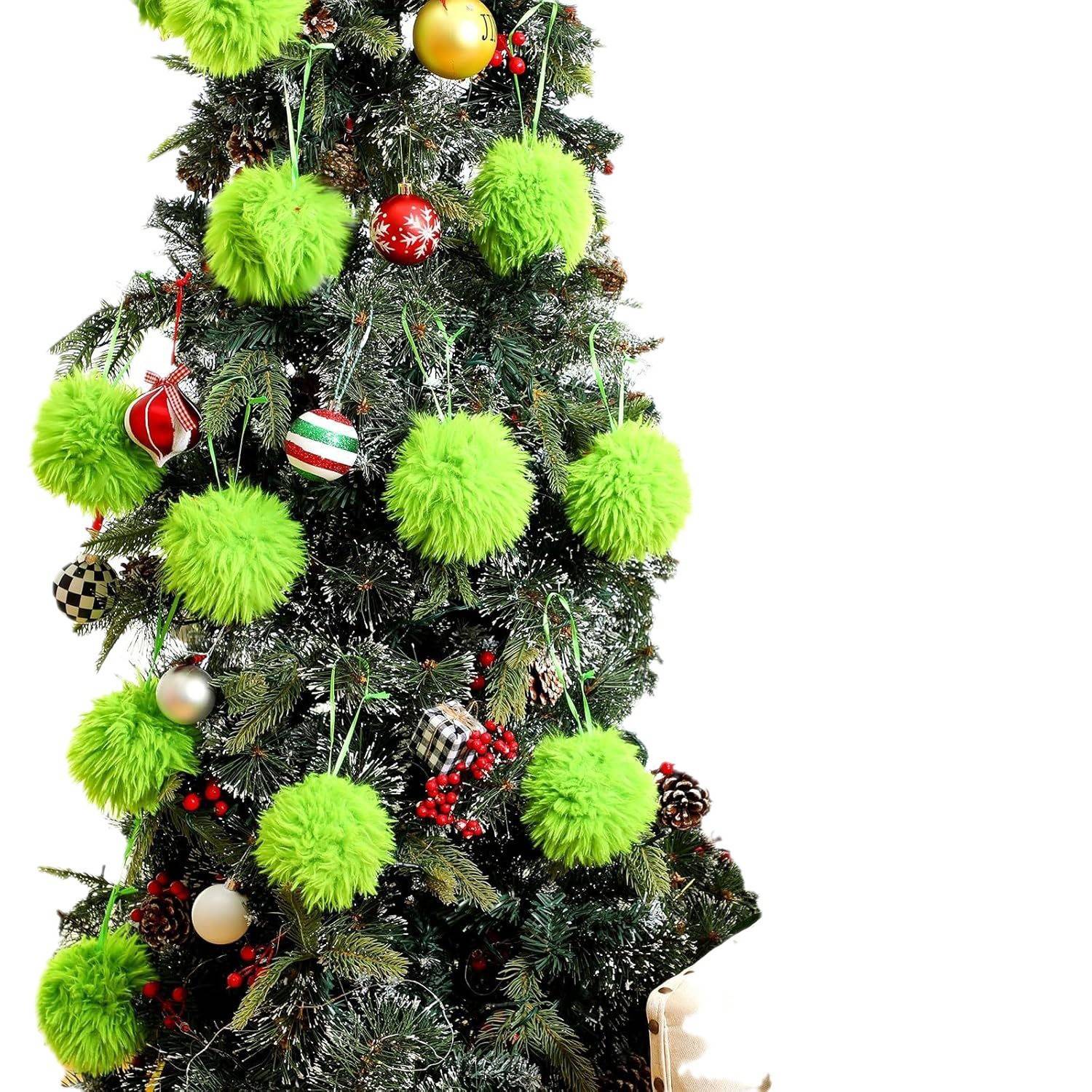 12 boules de pompon en fausse fourrure de Noël, boule moelleuse, boule en peluche pour costume de Noël, décoration d'arbre de Noël, vert - Image 5