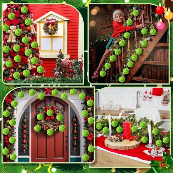 12 boules de pompon en fausse fourrure de Noël, boule moelleuse, boule en peluche pour costume de Noël, décoration d'arbre de Noël, vert - Image 6