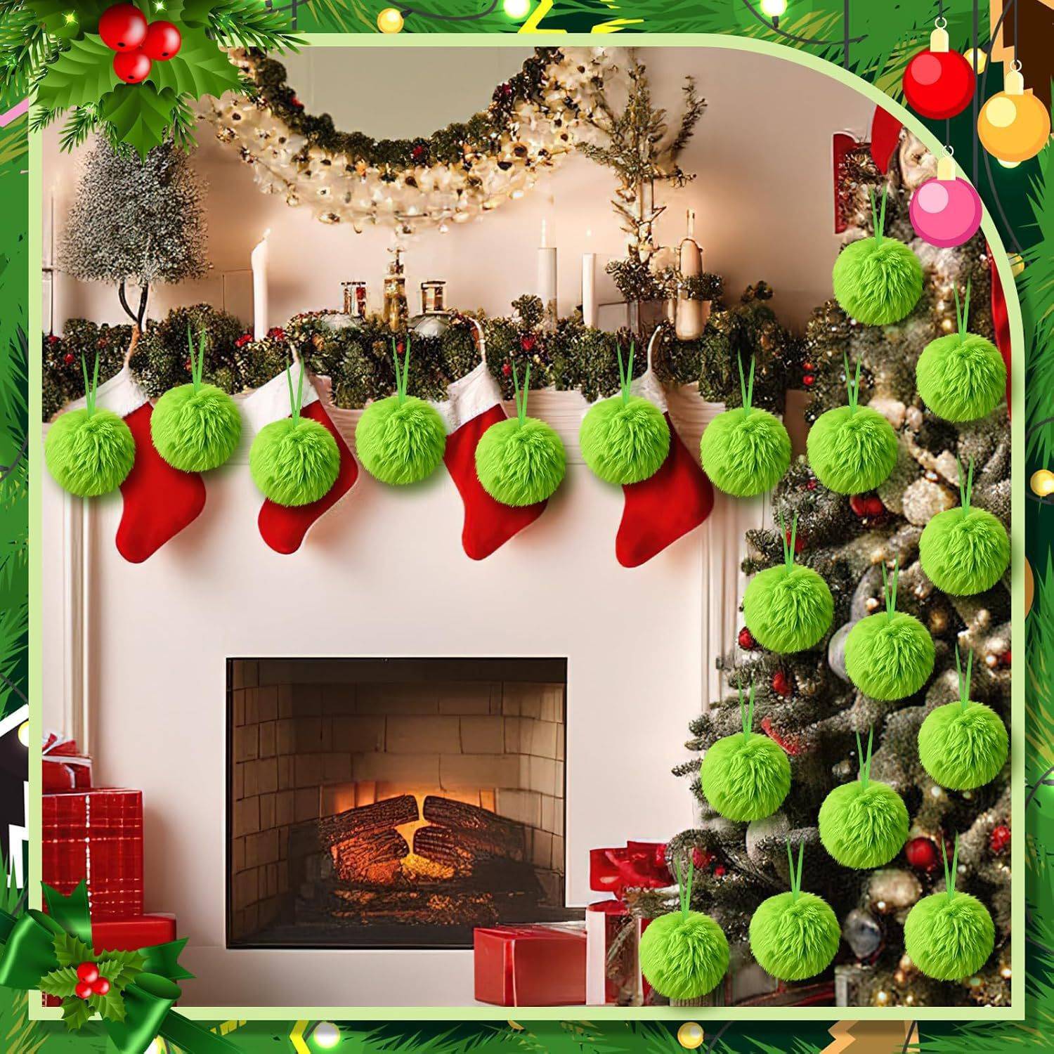 12 boules de pompon en fausse fourrure de Noël, boule moelleuse, boule en peluche pour costume de Noël, décoration d'arbre de Noël, vert - Image 4