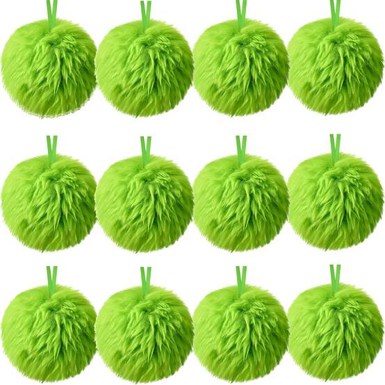 12 boules de pompon en fausse fourrure de Noël, boule moelleuse, boule en peluche pour costume de Noël, décoration d'arbre de Noël, vert - Image 1