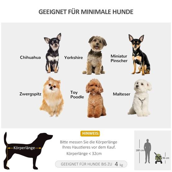 Poussette pour chien pliable, 2 laisses de sécurité, 2 porte-gobelets, 67 x 45 x 96 cm, vert - Image 8