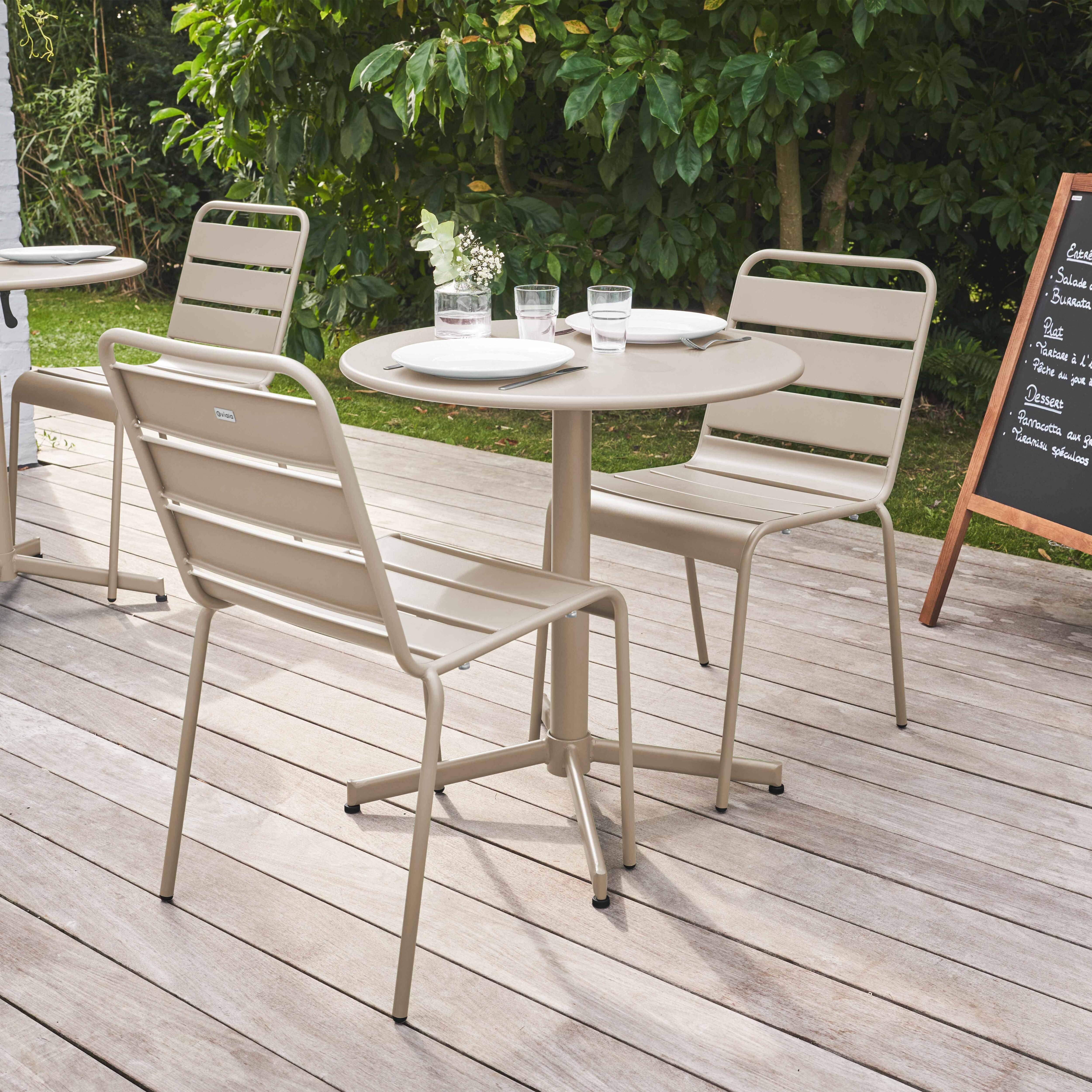Oviala - Ensemble table de jardin ronde et 2 chaises métal taupe Palavas - Oviala - Image 2