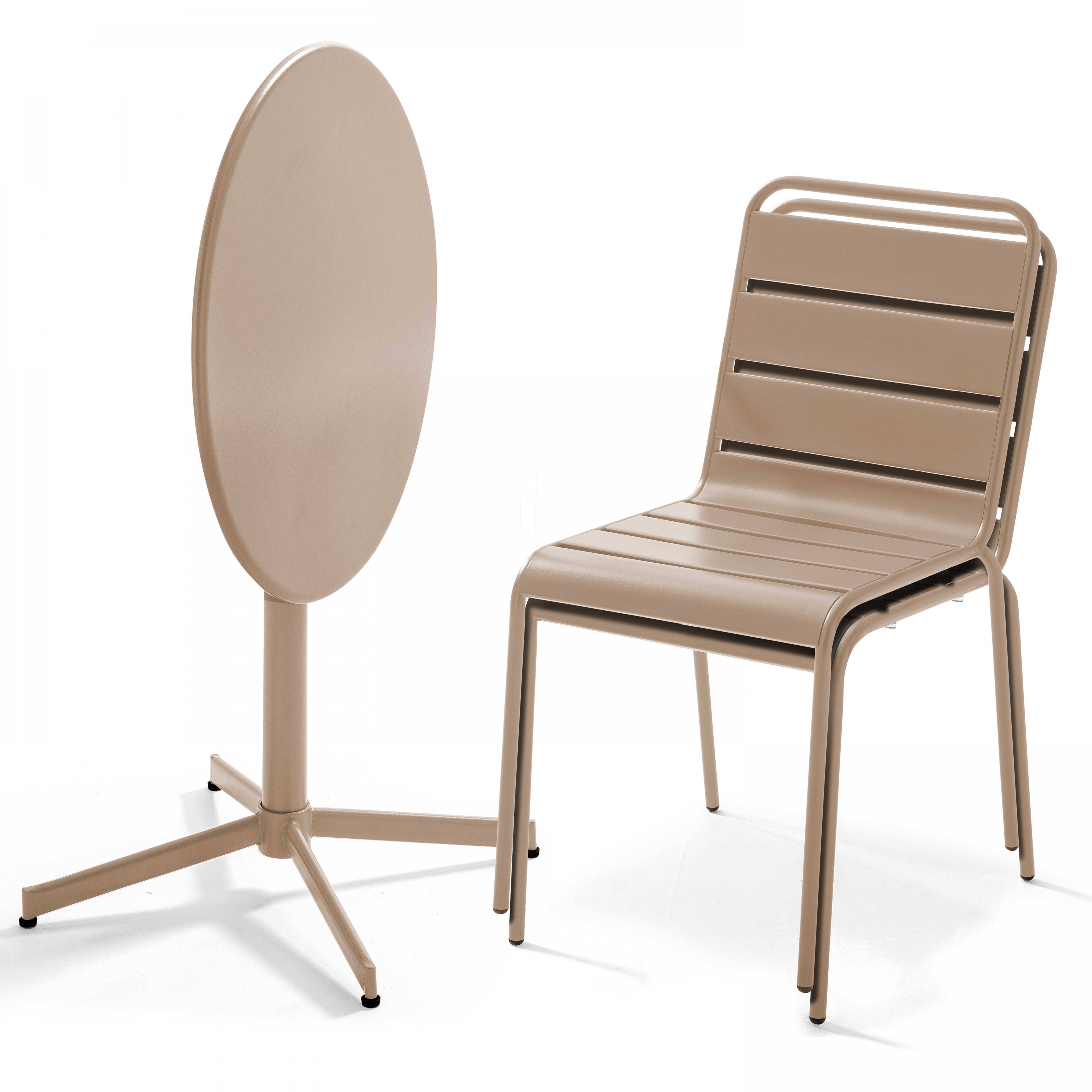 Oviala - Ensemble table de jardin ronde et 2 chaises métal taupe Palavas - Oviala - Image 3