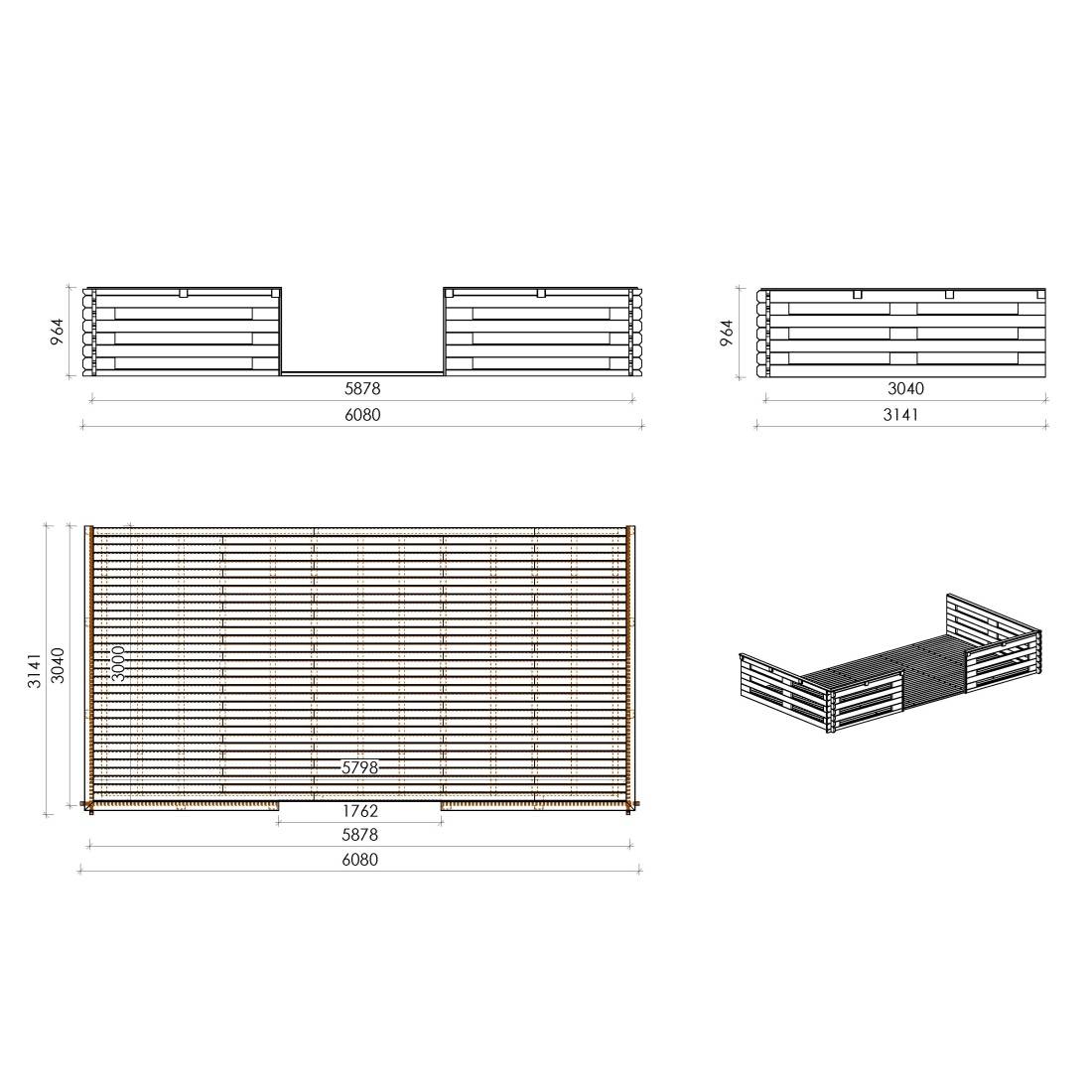 Altanka - Terrasse en bois avec balustrade pour abri en bois - 18m2 - 6m x 3m - couleur: naturel - DOM558 - ALTANKA - Image 2
