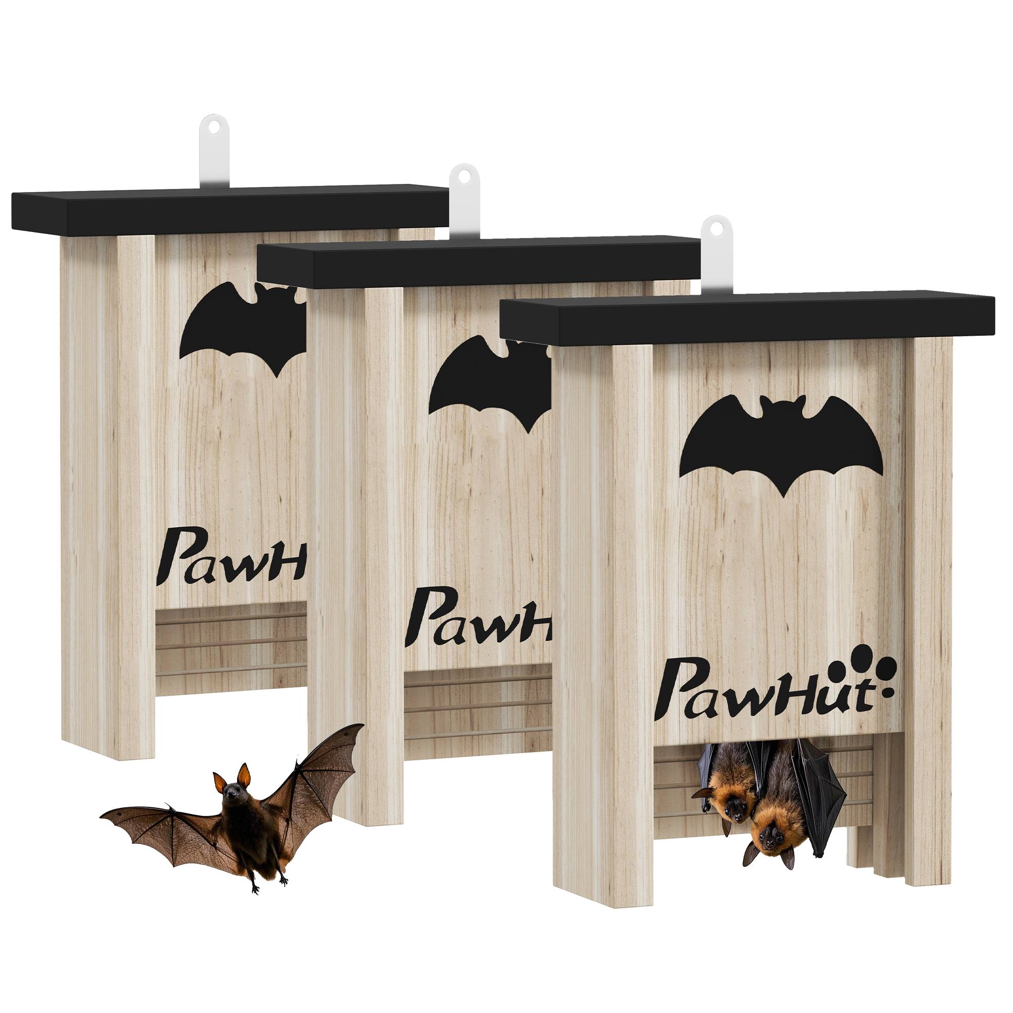 Sans Marque - Ensemble 3 nichoirs chauves-souris avec crochet 18x6x22,5 cm bois naturel