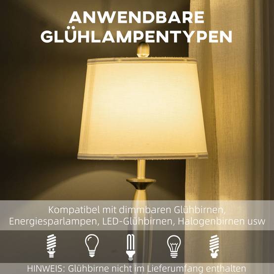 Ensemble de luminaires 3 pièces. 1 lampadaire, 2 lampes de table, aspect lin ; 38 cm x 38 cm x 158 cm, argent et blanc - Image 8