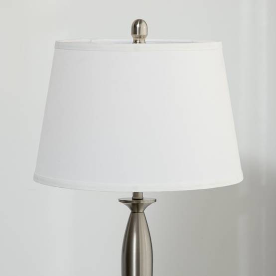 Ensemble de luminaires 3 pièces. 1 lampadaire, 2 lampes de table, aspect lin ; 38 cm x 38 cm x 158 cm, argent et blanc - Image 9