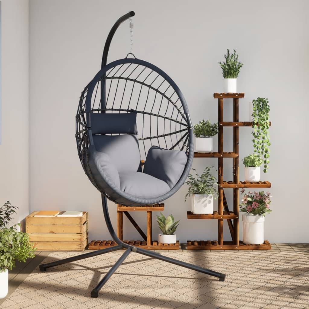 Chaise balançoire - Chaise suspendue forme d'œuf et support gris clair rotin acier HL171 - Image 2