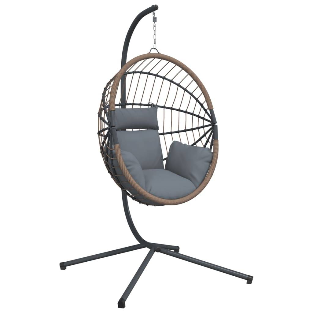 Chaise balançoire - Chaise suspendue forme d'œuf et support gris clair rotin acier HL171 - Image 1