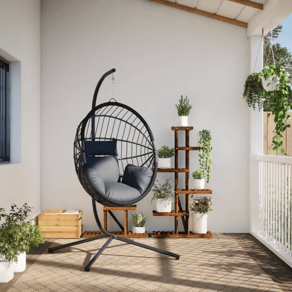 Chaise balançoire - Chaise suspendue forme d'œuf et support gris clair rotin acier HL171 - Image 3
