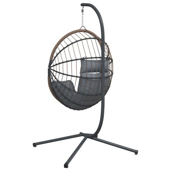 Chaise balançoire - Chaise suspendue forme d'œuf et support gris clair rotin acier HL171 - Image 6
