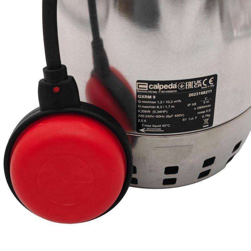 Pompe de relevage Calpeda GXRM9 0,25 KW - Monophasé 220V - Jusqu'à 10,2 M3/H - Livrée avec condensateur, flotteur réglable et un câble d'alimentation - Image 9