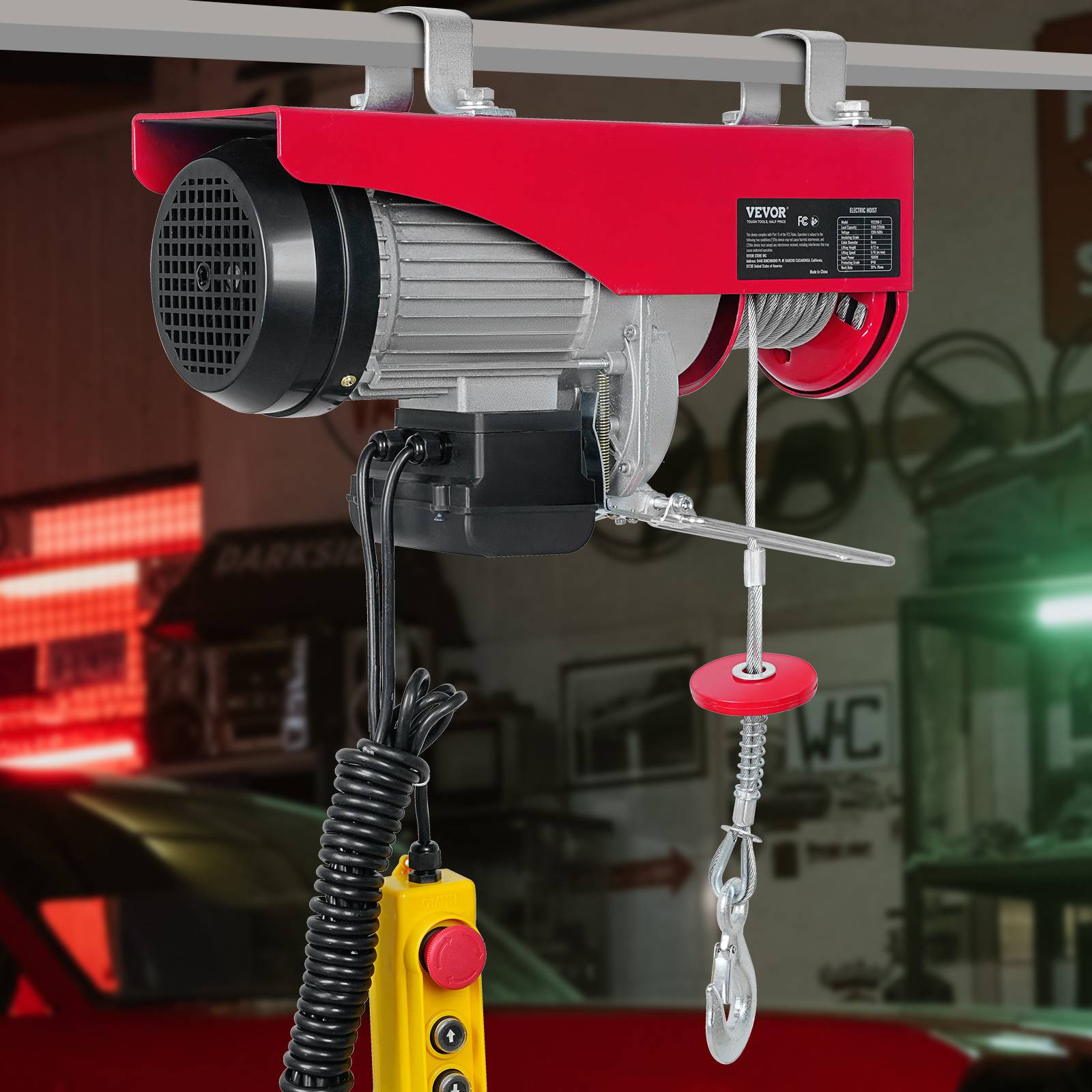 VEVOR Treuil à câble électrique 1000 kg, palan télécommande filaire 4m 1600W, 10 m/min, ht. 12m. - Image 8