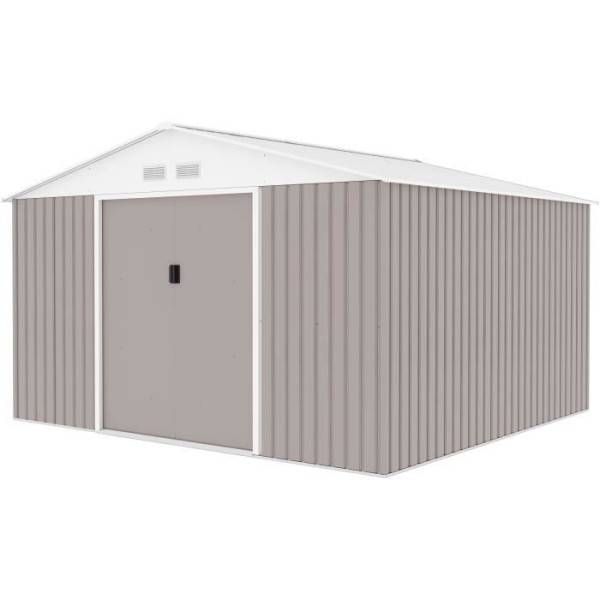 Sans Marque - Abri de jardin en métal 10,85 m² - 340 x 319 x 210 cm - JUPITER - Kit d'ancrage inclus, 2 portes coulissantes - Taupe - Image 6